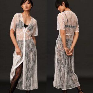 Anthropologie Sheer Lace Button Down Dress